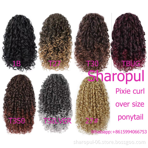 pixie curly ponytail synthetic hair black color kinky straight water wave very big size ponytail